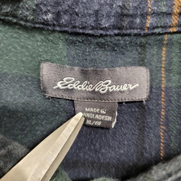 Eddie Bauer Shirt Mens XL Green Flannel Outdoors Medium Weight Casual Campcore - Picture 10 of 14